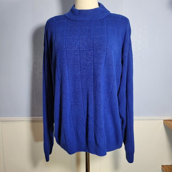 Dressbarn 22/24 Deep Blue Medium Weight Longsleeve Checked Turtleneck Sweater - Picture 1 of 9